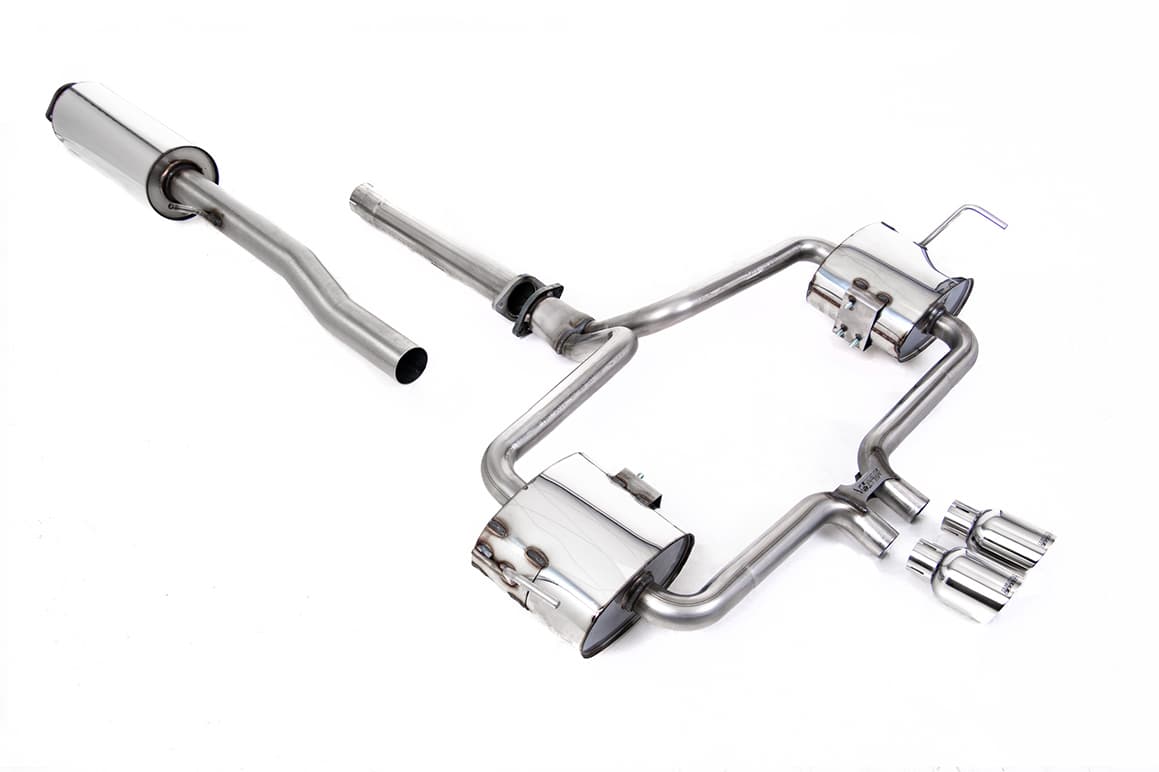 Cat-back ECE Approved System - Loose Trim Version with Polished 76mm Trims - Resonated (quieter) Includes bracket locator for 2004 cars