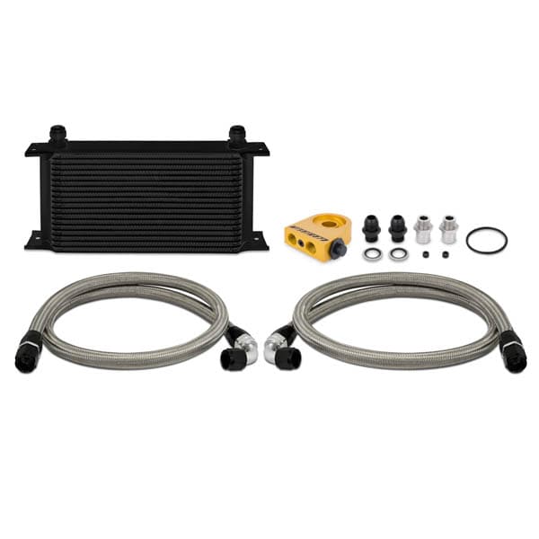 UNIVERSAL OIL COOLER KIT 19-ROW - BLACK COOLER THERMOSTATIC